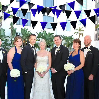 Royal Blue Black Party Decorations Navy Black Metallic Fabric Triangle Pennant - Image 7