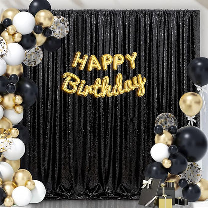 Black Sequin Backdrop Curtains 2 Pcs 3.3ftx8ft Sparkle Backdrop Fabric | - Image 6