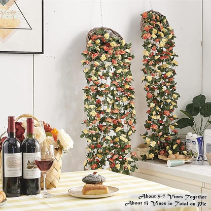 Artificial Flower Garland 6pcs 8.2ft Rose Vine Decor, Champagne Flower | - Image 3