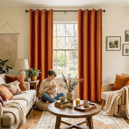 Velvet Burnt Orange Blackout Curtains 120 inch Length - Image 2