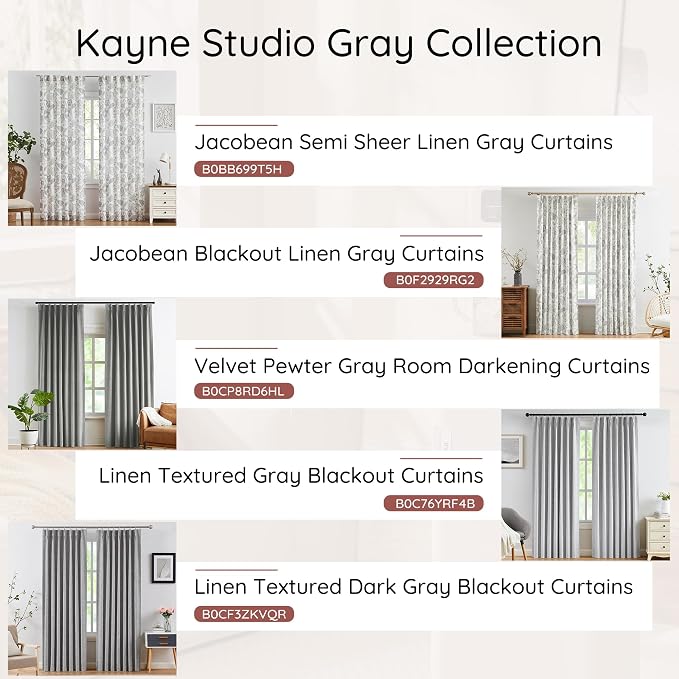 Kayne Studio Grey Floral Botanical Rod Pocket Light Filtering Curtains 102" | - Image 8