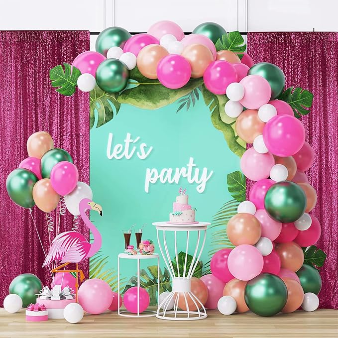 Sugargirl Fuchsia Sequin Backdrop Curtain 2 Panels 2FTx8FT Glitter Fuchsia - Image 2