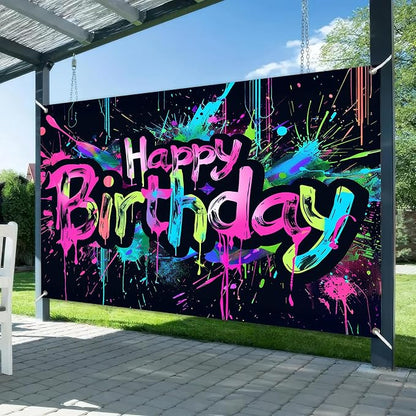 HOMETITUTE Neon Happy Birthday Banner 120x84 Inch Decorations - Image 2