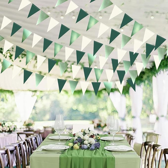 Sage Green Decorations Hanging Paper Pennant Banner Flag Green Beige Triangle - Image 8