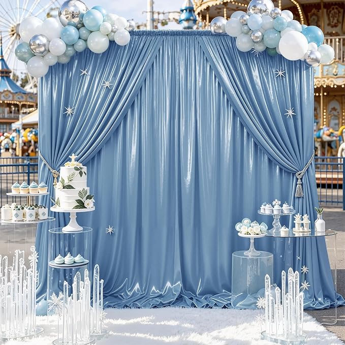 gogoparti 10x10FT Baby Bule Sequin Backdrop Curtain by Gogoparti
