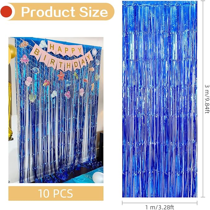10 Pack Navy Foil Curtain Backdrop 3.2ft x 9.8ft Black Metallic Tinsel Foil - Image 3
