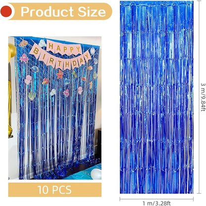 10 Pack Navy Foil Curtain Backdrop 3.2ft x 9.8ft Black Metallic Tinsel Foil - Image 3