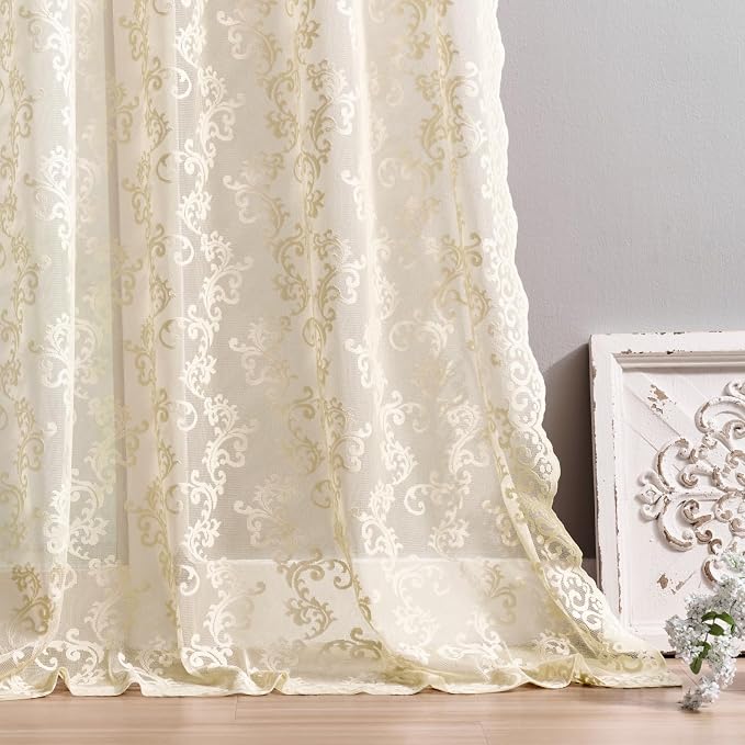 Beige Lace Vintage Paisley Floral Curtains - Image 5