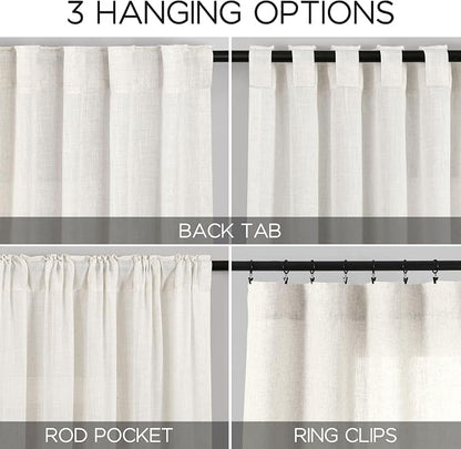 Beige White Linen Curtains for Living Room 92 Inches Long Back Tab and Rod - Image 2