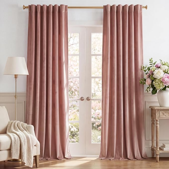 Dusty Pink Velvet Curtains for Girls Bedroom, W52 x L120, 2 Panels | Room by StangH