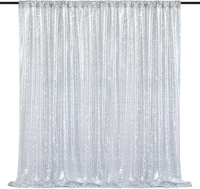 Silver Sequin Backdrop Sequin Wedding Photo Curtains 10ft x 10ft | Sequin by QueenDream
