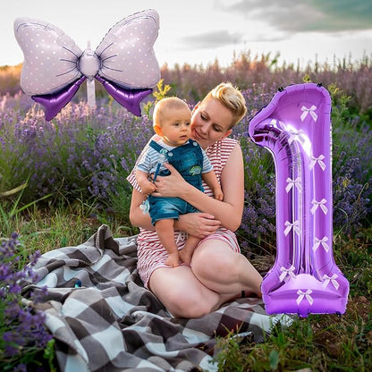 32 Inch Purple Butterfly Ribbon Number 1 And Bow Balloon Foil Film Balloon - Image 3