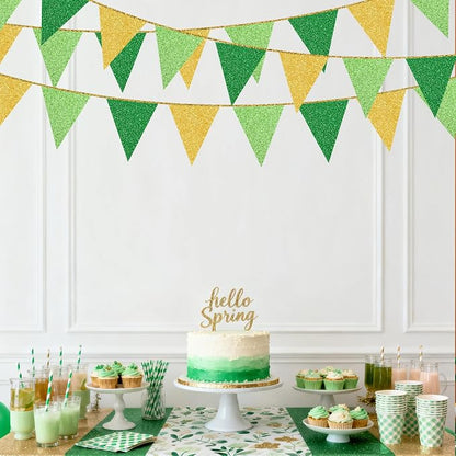 Green Gold Party Decorations Pennant Banner Flag Glitter Green Gold Triangle - Image 8