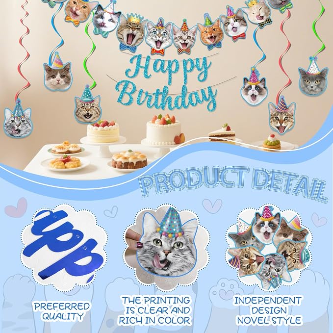 Cat Birthday Decorations, Cute Cat Birthday Banner - Image 4