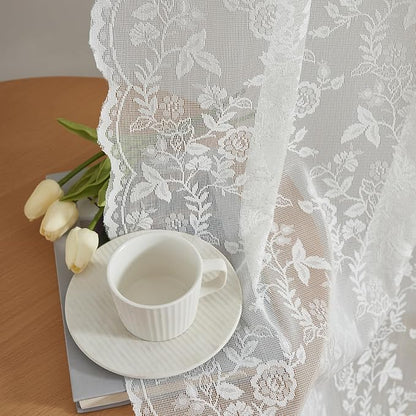 FINECITY Ivory Lace Curtains for Living Room 52 x 120 Inch, 2 Panels | Rod by FINECITY