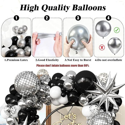 Black and Silver Disco Balloon Arch Garland Kit | Premium Latex Balloons - Image 8