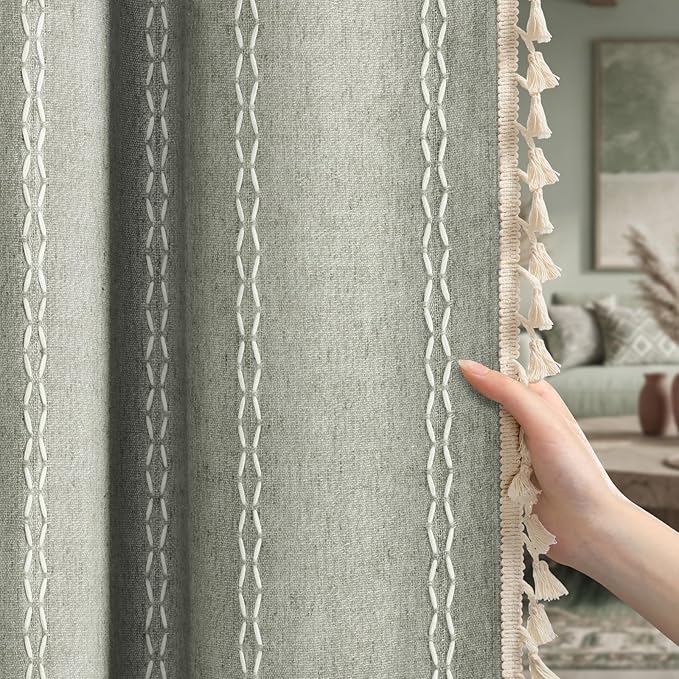 Sage Green Boho Blackout Curtains 84 Inch 2 Panels by Unknown