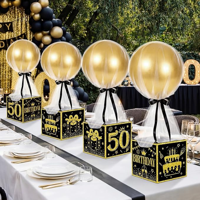 6 Set 50th Table Centerpiece 50 Birthday Tulle Tutu Balloon by Pajean