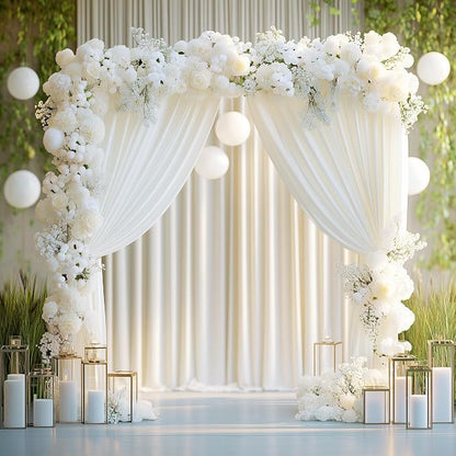 Ivory Backdrop Curtain for Parties Backdrop Drapes, 6 Panel 5x8FT - Image 3