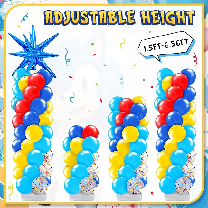 Kasyat 2 Set Red Blue Yellow Balloon Column Stand Kit Cartoon Hedgehog - Image 4