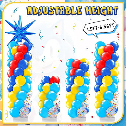 Kasyat 2 Set Red Blue Yellow Balloon Column Stand Kit Cartoon Hedgehog - Image 4