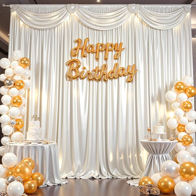 30x10ft Ivory Glitter Backdrop Curtain - Image 8
