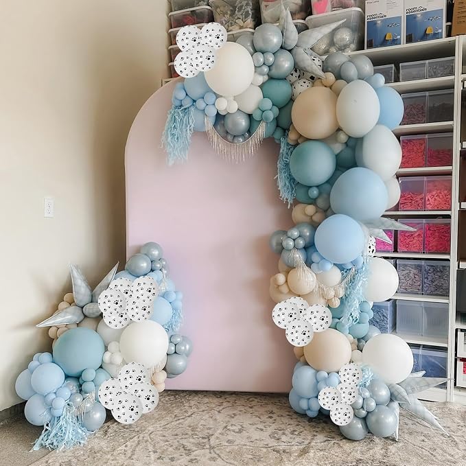 Dog Paw Balloons, 12 Inch Retro Dusty Slate Blue Pastel Muted Blue Sand White - Image 3