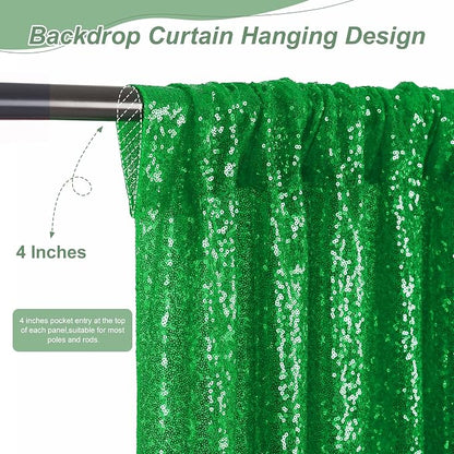 Green Sequin Backdrop Curtains-2 Panels 3FTx8FT Green Backdrop - Image 2