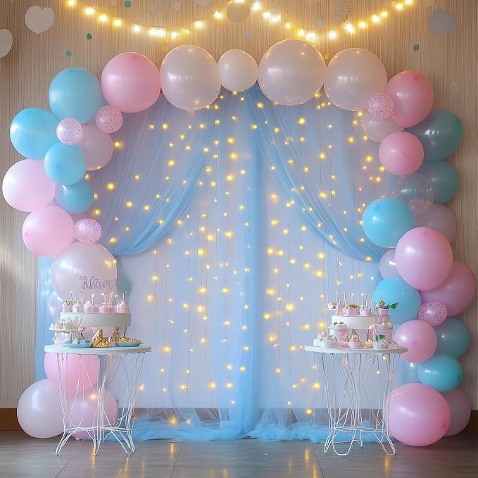 Tulle Backdrop Curtain with Lights Baby Blue 10x10ft Sheer Curtain Backdrop | - Image 7
