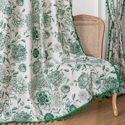 F-CHU Green Floral Farmhouse Curtains Living Room Drapes 84 Inch Length Cotton - Image 6
