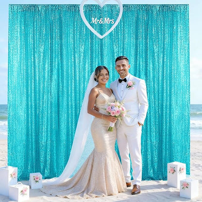 Sugargirl Turquoise Sequin Backdrop Curtain 4FTx8FT Glitter Turquoise - Image 2