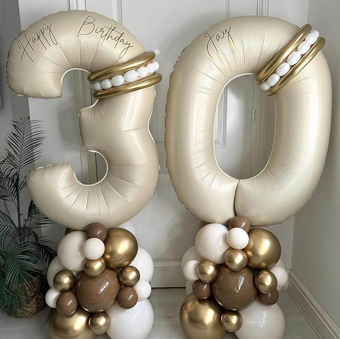 Cream Number 13 Balloons, 40 Inch 13 Balloons Giant Helium Foil Mylar Beige 13 - Image 6