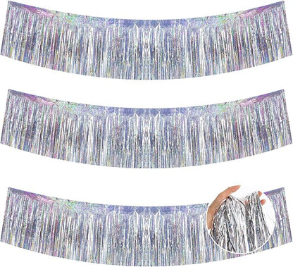 BEISHIDA Laser Silver Fringe Garland Banner 30ft Wall Tinsel Foil Streamers | by Beishida