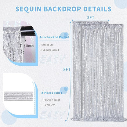 Sequin Backdrop Curtains 6ft x 8ft Silver Background Wedding Decoration | 2 - Image 5