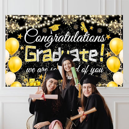 Famoby Congratulations Graduate We are so Proud of You Hanging Banner Fabric - Image 4
