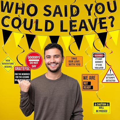 Roetyce Farewell Party Decorations, Caution Who Said You Could Leave Banner | - Image 3