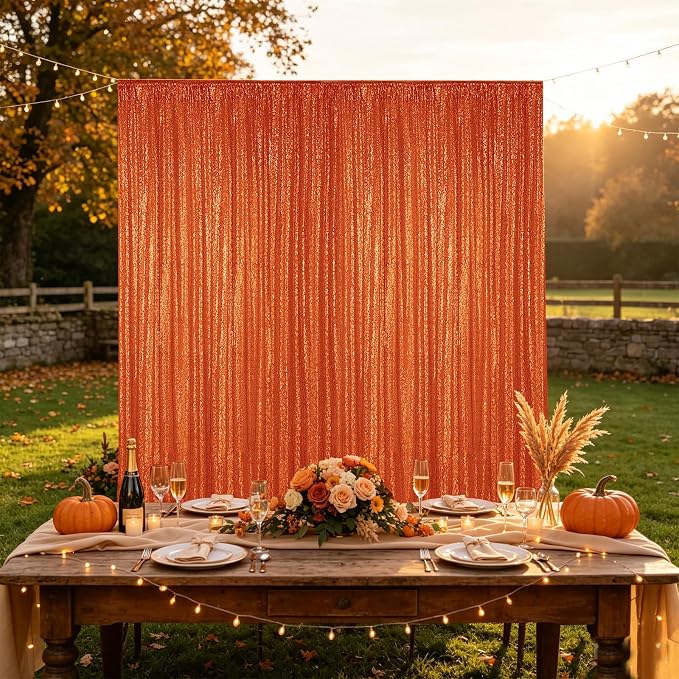 Hahuho Orange Sequin Backdrop Curtain, Party Decoration（2 Panels, 2FT x 8FT - Image 7