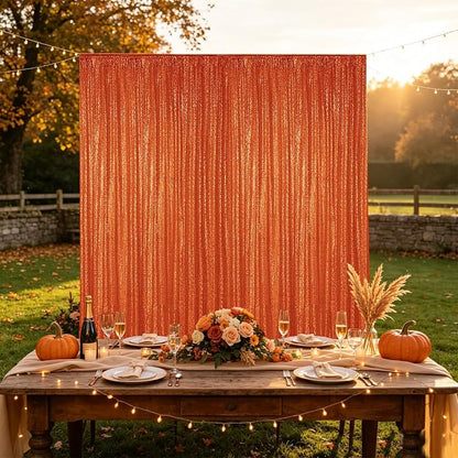 Hahuho Orange Sequin Backdrop Curtain, Party Decoration（2 Panels, 2FT x 8FT - Image 7