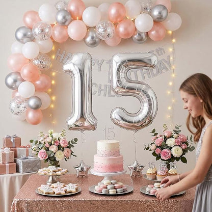 Silver Number 15 Balloon 40 Inch, Radiant Foil - Image 6
