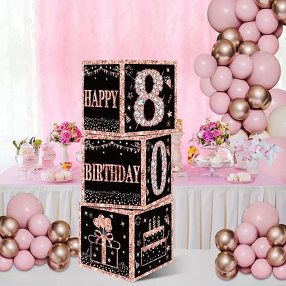 Eiurteao 3pcs Rose Gold 80th Birthday Decorations Boxes - Image 4