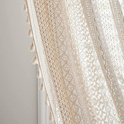 Sutuo Home Boho Sheer Curtain 108 Inches Long, Crochet Lace - Image 2