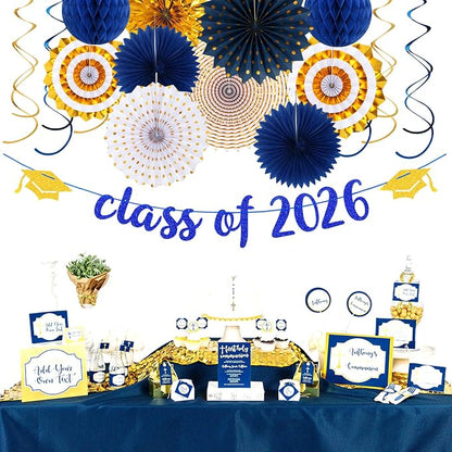 Navy-Blue Gold Party-Decorations Graduation Banner-Streamers - Image 6