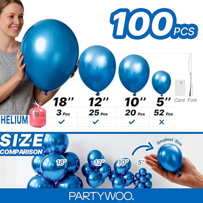 PartyWoo Metallic Blue Balloons 100pcs Chrome Blue Color 18 12 10 5 Inch | - Image 6