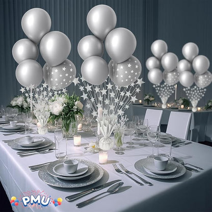 PMU 3 Pack Bursting Star Metallic Foil Spray Centerpiece- Silver Prismatic - Image 4