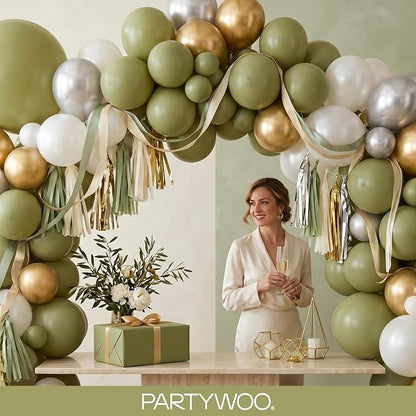 PartyWoo Sage Green Balloons 92pcs Different Sizes of 18 12 10 5 Inch Olive - Image 8