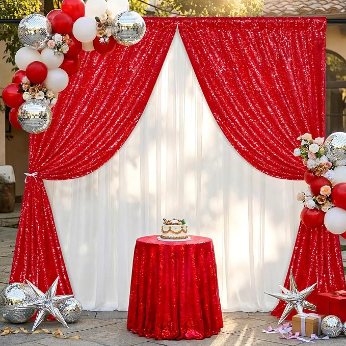 Red Sequin Backdrop Curtains-1 Panel 5FTx8FT Red Backdrop - Image 5