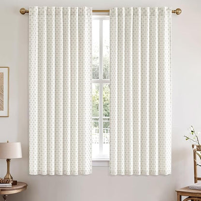 MIULEE Patterned Farmhouse Linen Curtains, Back Tab, Pure White | Linen Curtains - Image 2