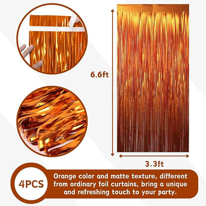 Matte Orange Foil Fringe Curtains Backdrop Party Decorations 2 PCS | 3.3 x 6.6 - Image 2