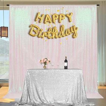 PartyDelight Iridescent White Sequin Backdrop 6x6ft Shimmer Photo Curtain | 4 - Image 7