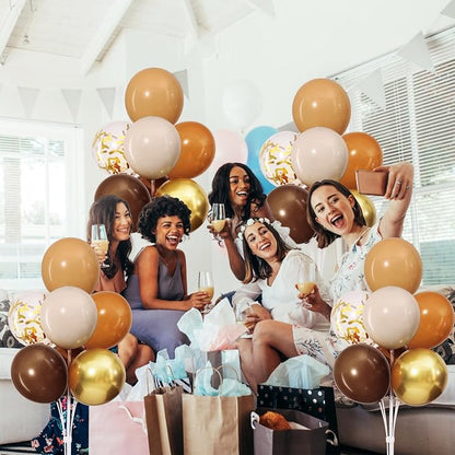 4 Sets Brown Balloons Stand for Table, Fall Party Decorations | Tan Sand White - Image 3